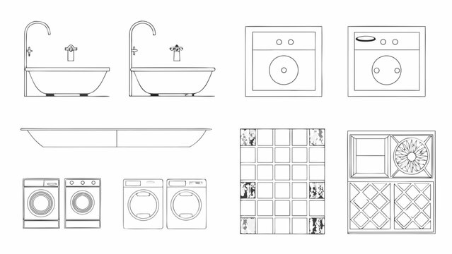 Architectural plan displaying bathroom and laundry room fixtures