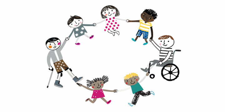Diverse group of children holding hands in a circle promoting inclusivity