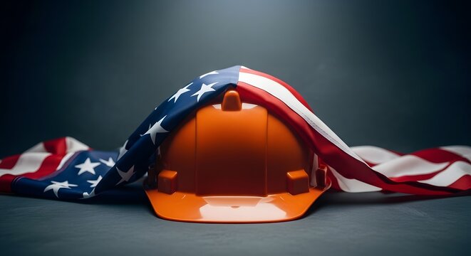 American flag draped over a firefighter's helmet