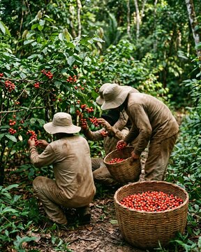 Guarana harvest in the Amazon rainforest with unrecognizable rural workers