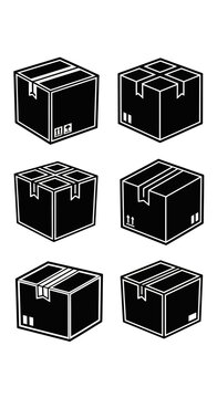 Set of Black Cardboard Boxes Icons, Shipping and Delivery Concept