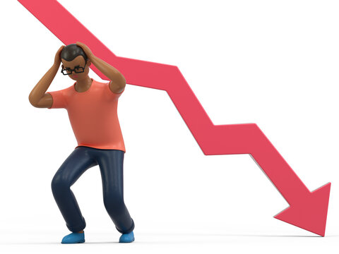 Man with a declining arrow