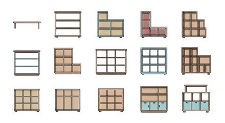 Various types of shelving units displayed. © Kas