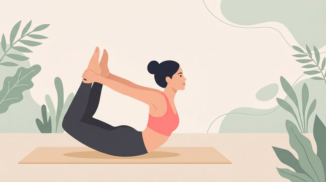 Woman practicing dhanurasana bow pose in yoga flat design dhanurasana exercise stretching meditation wellness flexibility concentration activity wellbeing mindfulness interior strength