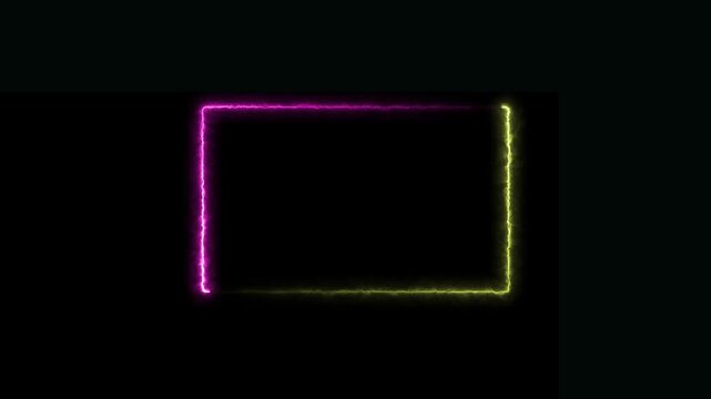 Animation of glowing neon fire Square Pink and Yellow color on black background. light flash, square, empty square geometric abstract