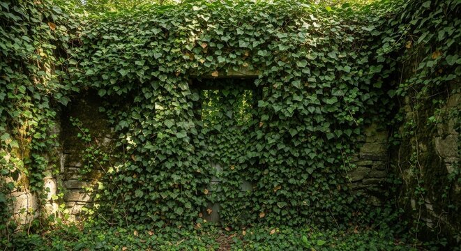 Overgrown Ivy Engulfs Old Stone Structure