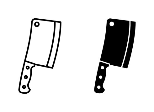 Butcher meat cleaver icon set in outline and solid style