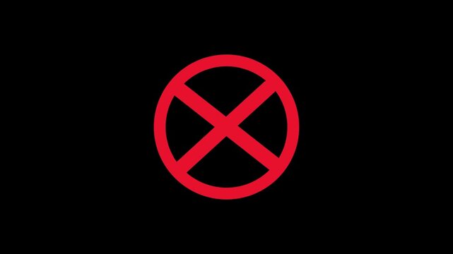 Animated red cross mark icon on transparent background, painted red x sign animation with alpha channel, error or wrong symbol