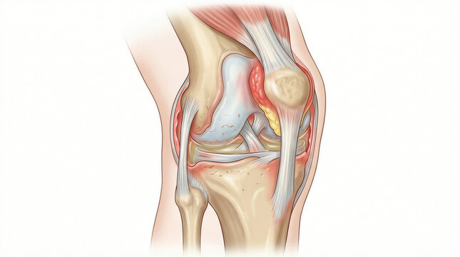 Human knee joint anatomy showing ligaments and cartilage