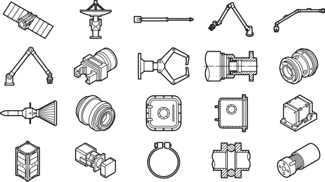 A captivating overhead perspective reveals a diverse array of precisely detailed technological components. Each component appears to be poised, with all elements aligned for optimal viewing. 
