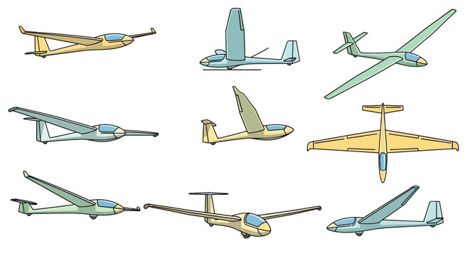 Collection of various glider aircraft designs for aviation and sport.