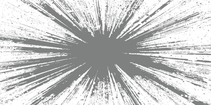 Grunge radial burst background with black distressed lines spreading from center on white, rough texture, abstract explosion pattern, high contrast, edgy minimalist style vector illustration.