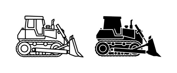 Bulldozer Construction Vehicle Outline and Silhouette Icon Set © Arman