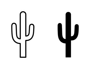 Obraz premium Minimalist Cactus Outline and Solid Black Saguaro Icon Set