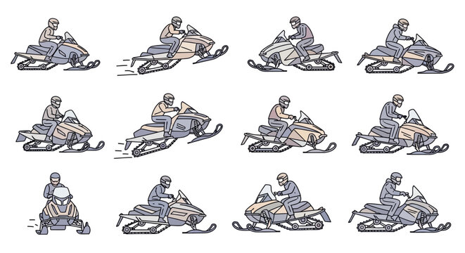 People riding snowmobiles in winter sports.