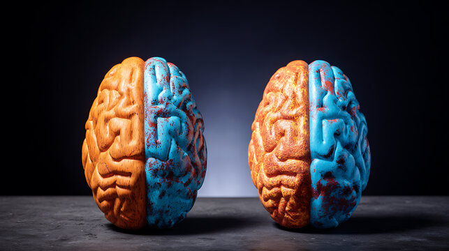 Two Colorful Brain Models on Surface symbolizing growth and future success