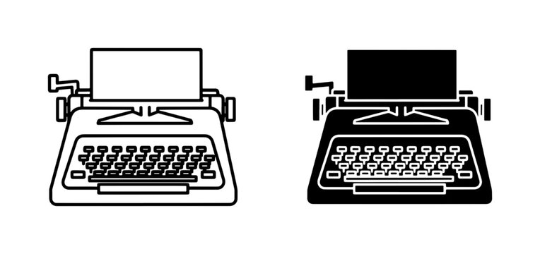 Vintage Typewriter Line Art and Silhouette Icon Set