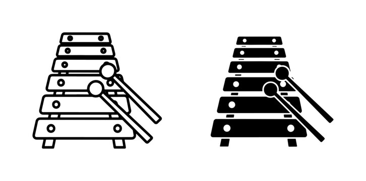 Xylophone musical instrument icon with mallets in outline style