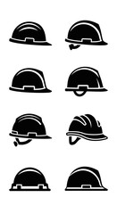 Fototapeta premium Collection of Black Hard Hat Icons: Safety Helmets for Construction and Industry