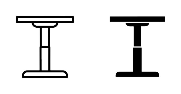 Adjustable height table icon set in outline and solid style