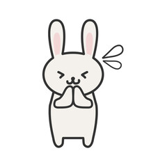 Obraz premium かわいい手書き風うさぎのイラスト 表情付きポーズ（ごめんね）