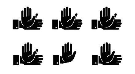 Fototapeta premium Stop Hand Gesture Icons: Set of Six Black Silhouettes on White Background