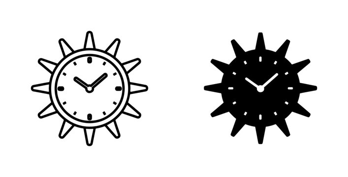 Sun Clock Icon Set with Linear and Solid Styles