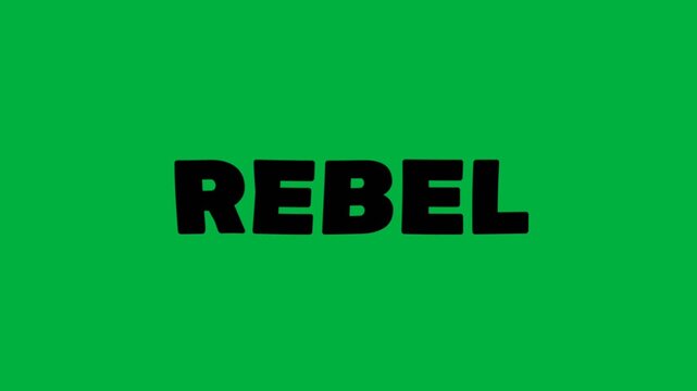 Bold REBEL text animation in black on a bright green background, featuring a clean and strong motion, ideal for edgy and modern visuals.