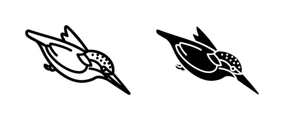 Fototapeta premium Kingfisher Bird Icon Set in Minimalist Black Line Art Style