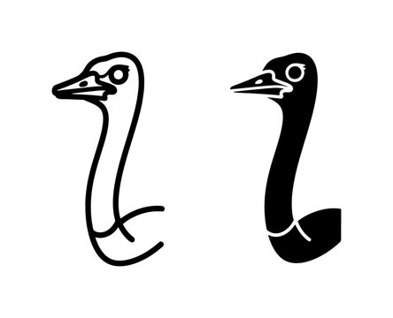 Ostrich Head Profile Minimalist Line Art and Solid Silhouette