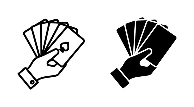 Playing Cards Hand Icons, Gambling Game Symbols, Casino Entertainment Vector Set