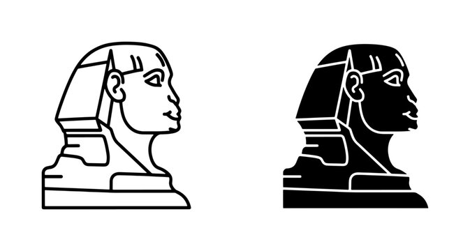 Egyptian Sphinx Icons, Ancient Monument Silhouette, Cairo Landmark Vector Art