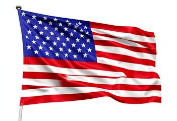 Obraz premium The patriotic national banner of the United States featuring red and white stripes with stars on blue is an isolated American flag of the USA waving as a symbol of freedom for the country