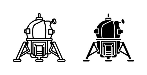 Lunar Lander Spacecraft Icon Set in Line and Silhouette Style © Tanvir