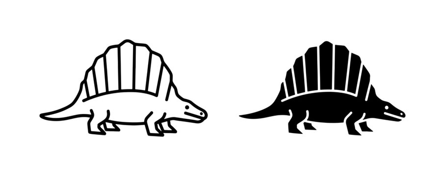Dimetrodon Dinosaur Icon Set in Outline and Solid Style