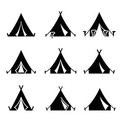 Obraz premium Set of Black Tent Icons: Camping, Outdoors, Adventure, Travel, Shelter, Icons