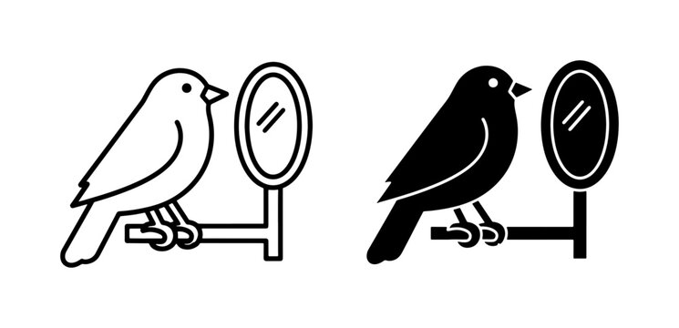 Bird Looking at Mirror Icon Set