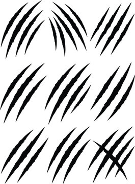 Nine black claw marks a pattern of scratches and animalistic aggression