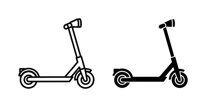Electric Scooter Line and Glyph Icon Set