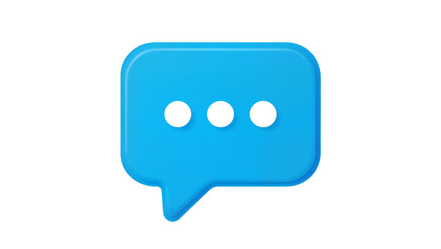 Isolated blue chat bubble icon with three white dots, modern communication app symbol