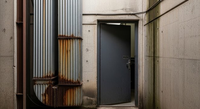 Open Door Next to Corrugated Ventilation Shaft