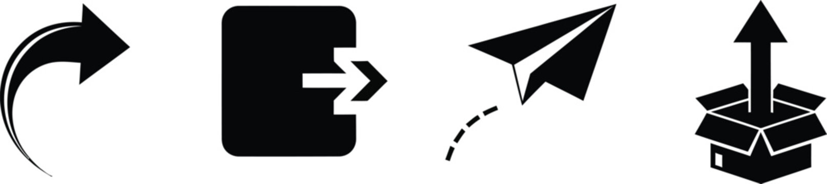 Minimal black UI web icons for communication share export and send functions