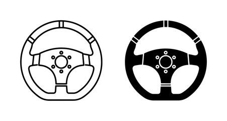 Racing steering wheel icon set in black and outline style © Ashikur