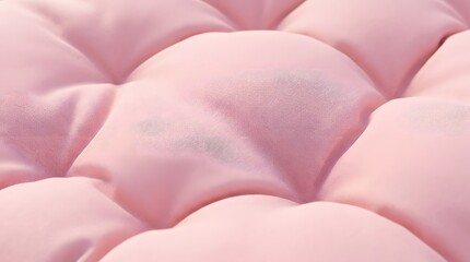Naklejka premium Close up view of a soft pink quilted fabric cushion featuring a smooth texture and deep tufted button hole patterns