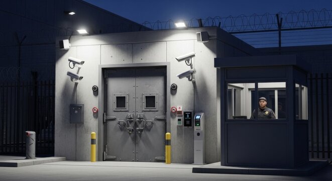 Secured Entrance with Surveillance Cameras and Guard Booth