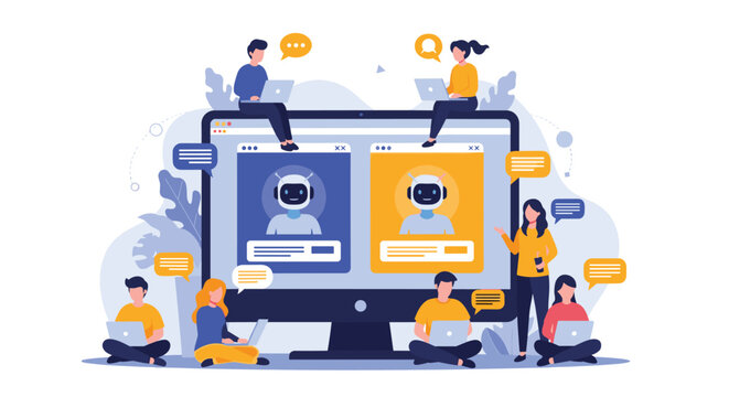 Interactive chatbot technology allows users to communicate with artificial intelligence avatars on a large digital screen.