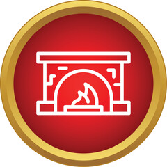 Naklejka premium Fireplace icon with a burning flame in a red and gold circle
