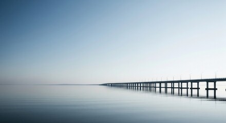 Fototapeta premium Minimalist Long Bridge over Calm Blue Water at Dawn