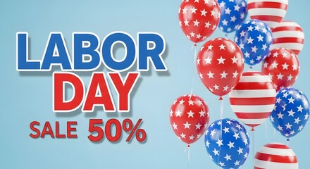 Fototapeta premium Labor day sale advertisement with patriotic balloons