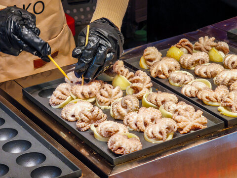 Cooking Whole Baby Octopus Takoyaki Street Food